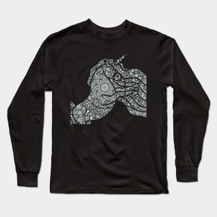 Unicorn Dreams, Digital Illustration, Mandala Line Drawing Long Sleeve T-Shirt